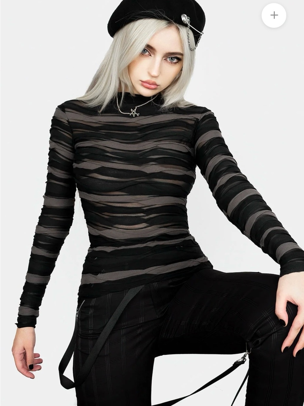 Disturbia Distortion Top Black Sheer Striped Long Sleeve Top